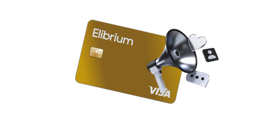Gold Elibrium card with a megaphone, spend organized by affiliate network campaign