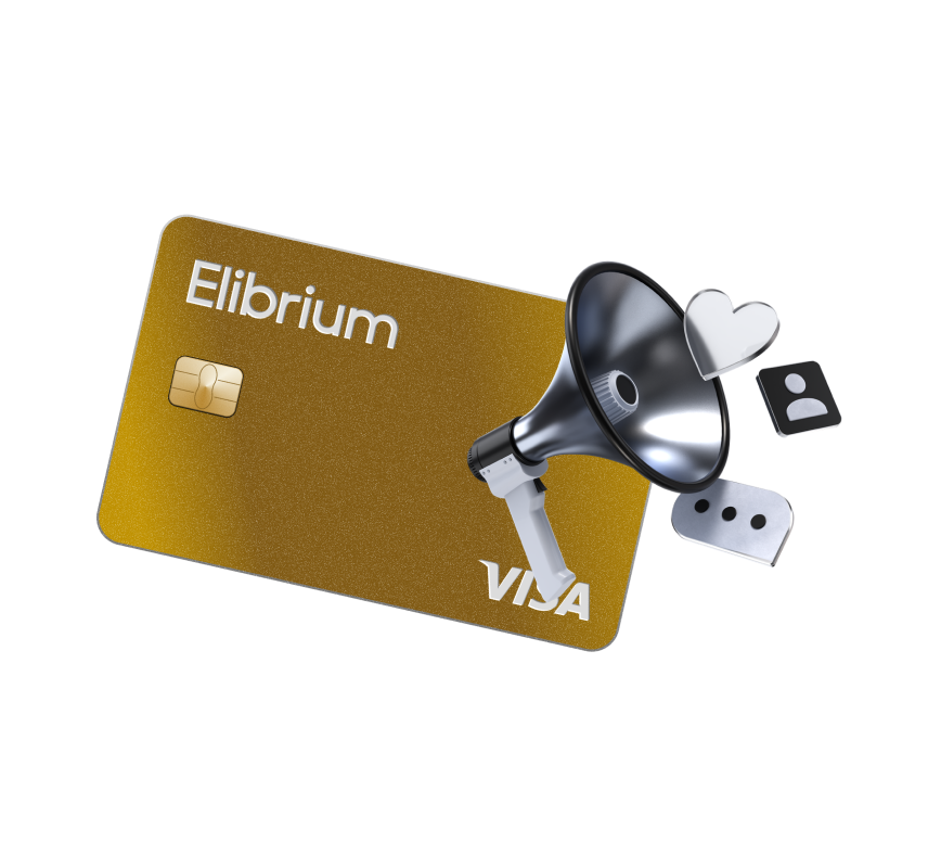 Gold Elibrium card with a megaphone, spend organized by affiliate network campaign