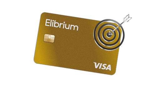 Gold Elibrium card with a target, illustrating controlled medical supply spend