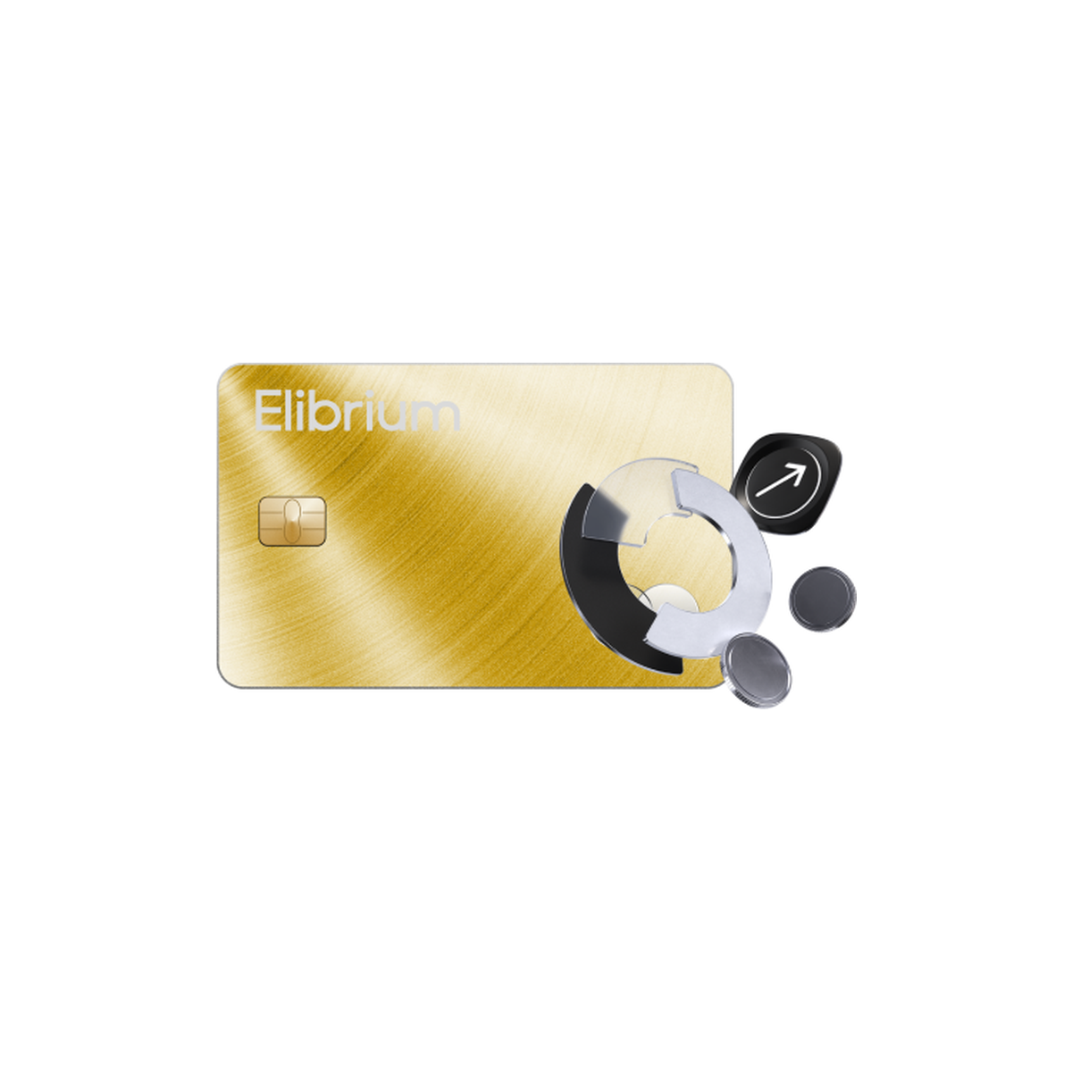 Elibrium Visa card with plug and device icons, separate virtual cards for store ads, suppliers and apps