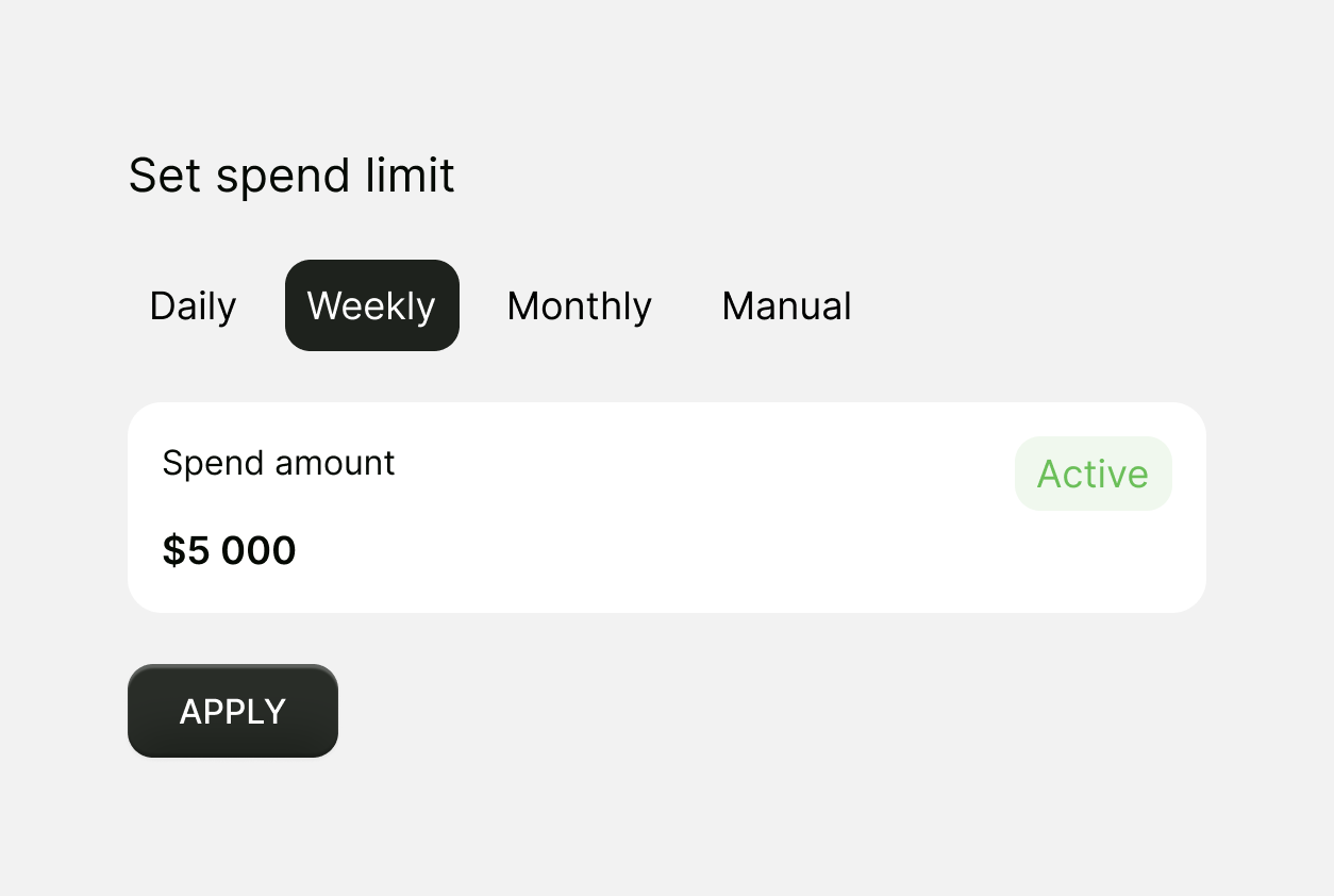 Card limit widget showing a material budget set for one job site