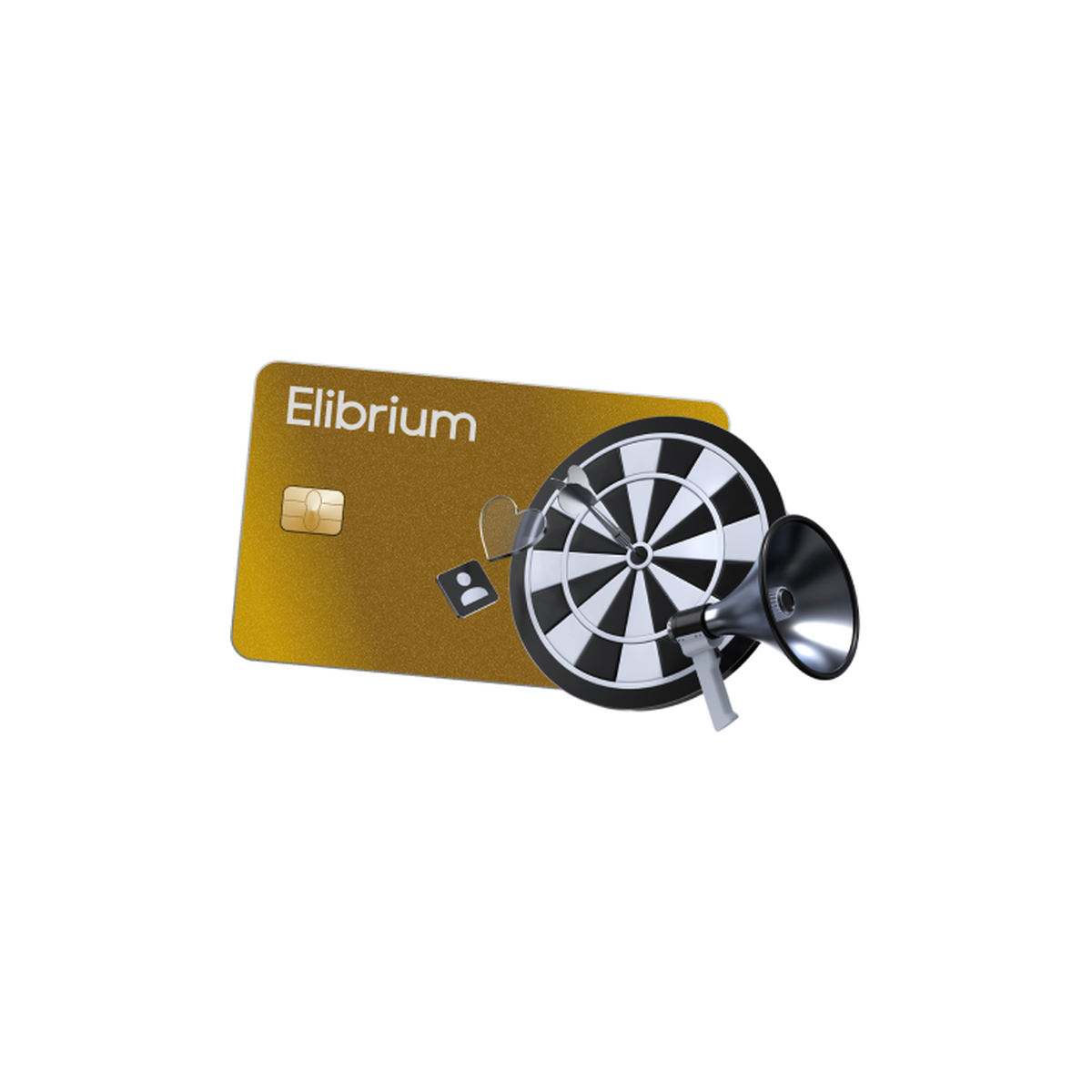Black Elibrium Visa card surrounded by ad platform icons, one virtual card for each ad account