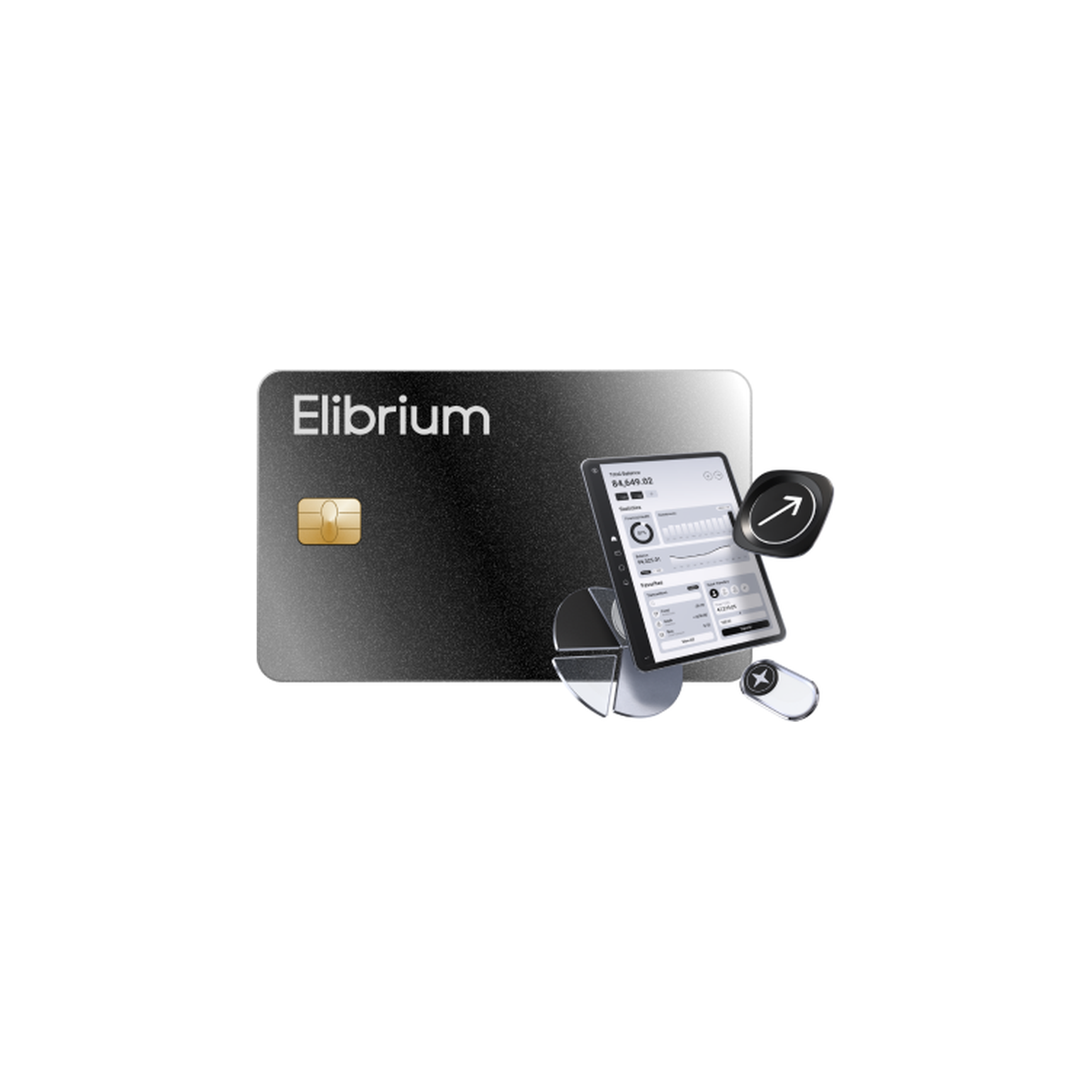Elibrium virtual Visa card next to a grid of software subscription icons