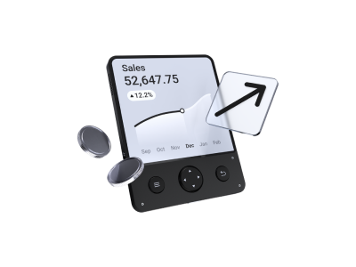 Phone with a chart icon, illustrating quick card changes without approval bottlenecks